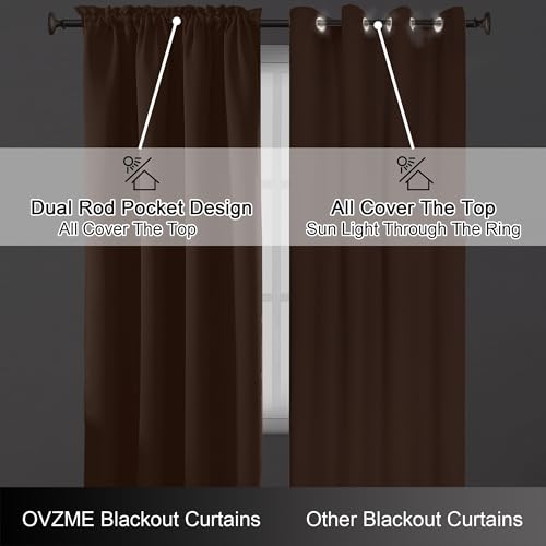 Image of Sun Baked Short Blackout Curtains for Bedroom 45 Inches Long 2 Panels, Solid Thermal Insulated Blackout Curtains, Energy Saving Soft Fabric Window Drapes, Dual Rod Pocket, 2x40Wx45L Inches