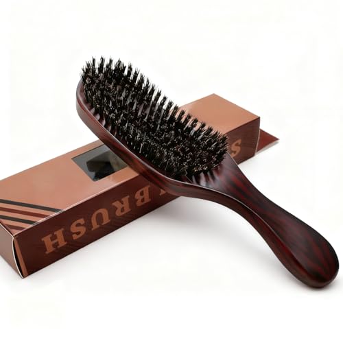 Uadme Brosse Poils Sanglier, Peigne Barbe, Brosse a Cheveux Wave avec Manche en Bois, pour Femme, Homme, Enfant, Barbe et Coiffure