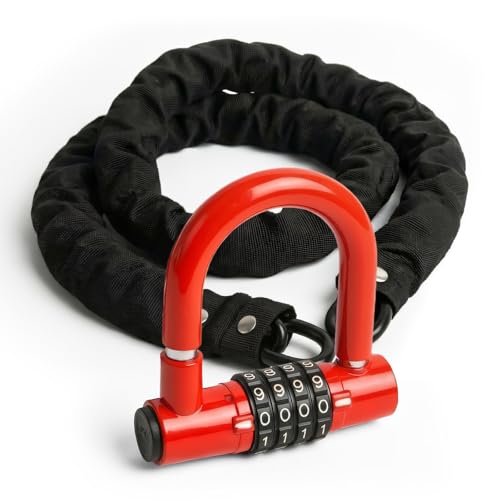 Bike Chain Lock Combination, 4 Digit Mini U Lock Anti-Theft Bicycle Lock Combo, 3.3FT x 8mm Security Steel Chain Locks for Electric Bike, Scooter, Motorcycle ﻿