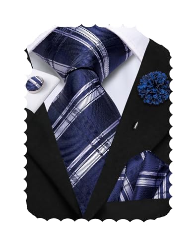 Image of Hi-Tie Men's Tie Lapel Pin Set Pocket Square Cufflinks Formal Woven Silk Tie Sets Wedding Party