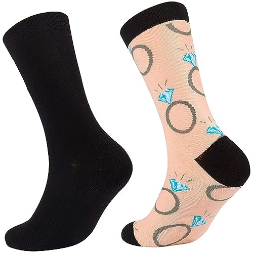 Dierjueyers LJ-NHJGN-020118-03-1 2 Pairs Bride And Groom Wedding Socks - Novelty Tuxedo And Diamond Ring Designs thumb #3