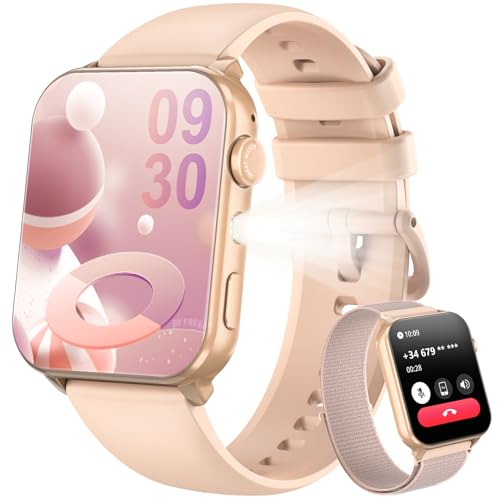 Blackview Smart Watch for Women,1.91' HD Touchscreen Fitness Watch with Flashlight, Bluetooth Notifications/Make Calls, Heart Rate/Sleep Monitor/2 Straps, Fitness Watch for Android/iPhone