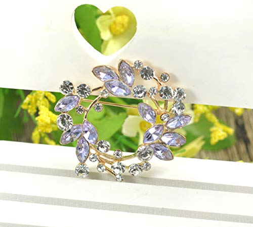 Image of Gyn&Joy Clear Crystal Rhinestone Floral Wreath Pin Brooch BZ005
