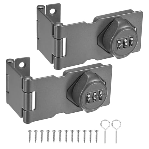 Image of M METERXITY 2-Pack Keyless Combination Lock, 3.78 inch Zinc Alloy Mechanical Password Twist Knob Hasp Locks Latch for Cabinet /Closet /Garage /Drawers /Garden,90 /180 Degree Barn Door Lock [Gray]