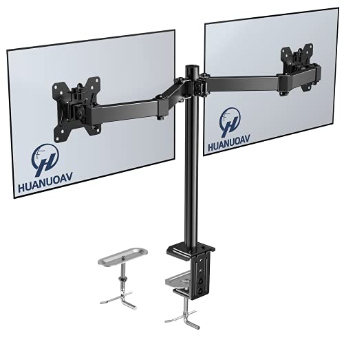 Dual Monitor Stand - Dual Monitor Mount Desk Arm with C Clamp, Grommet Mounting Base for Two 13-27 Inch LCD Computer Screens - Each Holds up to 17.6lbs - H HUANUOAV
