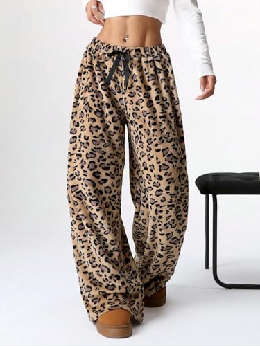 Leopard Pants Women Therian Fuzzy Pajama Pants Y2k Cheetah Pants Grunge High Waisted Fluffy Pants2