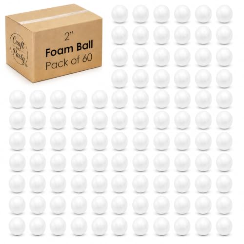 Evershine 60 Pack 2 Inch Craft Foam Ball - White Smooth Craft Foam Polystyrene Balls for DIY Craft and Art School Project