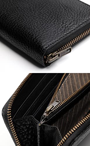 IJUN Handmade Vintage Long Wallet for Men - Full Grain Oil Vegetable Tanned Cowhide Leather (Black)3