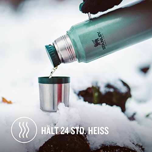 Stanley Classic Legendary Thermos Flask, 1 Litre, Hammertone Green, Stainless Steel Thermos Flask, BPA-Free, Thermos Keeps Hot for 24 Hours, Lid Also As a Drinking Cup, Dishwasher Safe