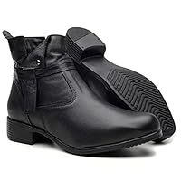 Bota Feminina Cano Curto em Couro Legítimo com Ziper (Preto, BR, Adulto, Numérico, 36)