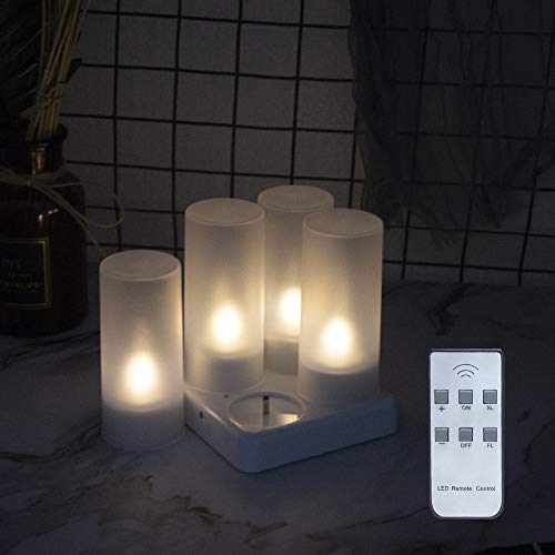EuroFone Sans flamme Bougie LED Rechargeable Tealight Lampes de thé Avec Support 4pcs/set (Warm white with remote)