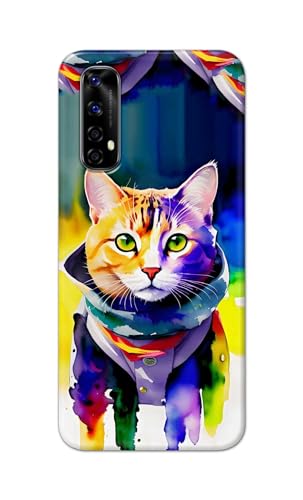 Image of Printed Hard Back Cover for Realme 7 Back Cover (Coloured Cat) -190724(EA)
