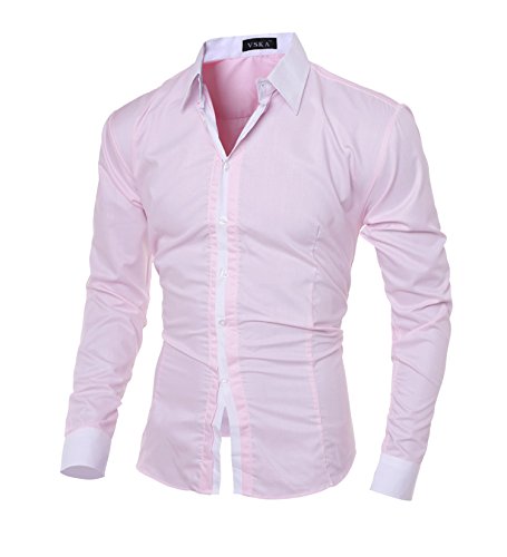 Chemise rose homme XL coupe ajustée à manches longues pour styles chic et décontracté