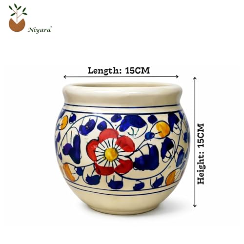 Image of Niyara Ceramic planters pots for Indoor Outdoor Home, Garden Office Decor Balcony Planters Gamla Flower Size Small 6 inches (Blue Handi)
