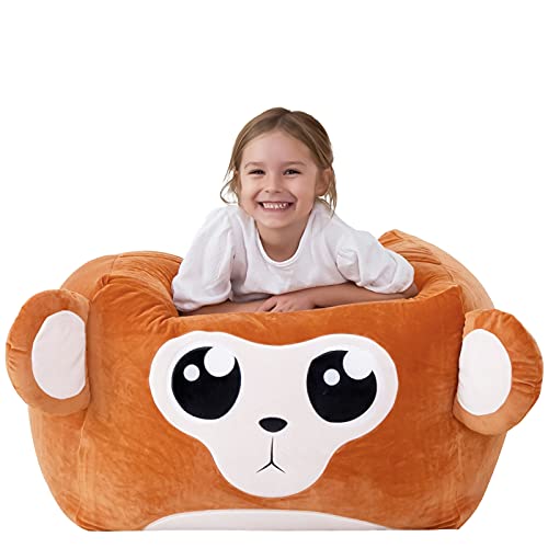 Aubliss Unicorn Stuffed Animal Storage Bean Bag Chair for Kids, Velvet Extra Soft Beanbag Chairs Cover, X-Large Stuffable Zipper Bean Bag for Organizing Plush Toys Girls Bedroom Decor, Monkey