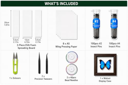 Image of Insect Pinning Kit for Beginners with Walnut Display Case, Butterfly & Bug Specimen Mounting Kit, EVA Foam Spreading Board, Insect Pins, Tweezers, Scissors & Wing Pressing Paper