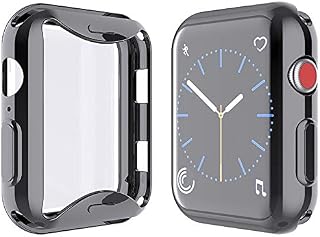Yolin [2-Pack] All-around TPU Screen Protector Compatible with Apple Watch Series 3 42mm, Soft Protective Case For iwatch 42mm (1 Black + 1 Transparent)