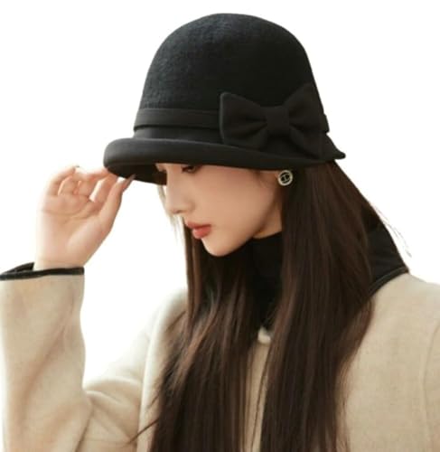 Bob élégant en feutre de laine femme chapeau cloche vintage rétro années 1920 noir