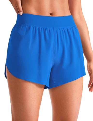 CRZ YOGA Mid Waisted Dolphin Athletic Shorts for Women 4″ Lightweight High Split for Gym Workout with Liner Quick Dry