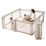 Portable Baby Playpen, Pre-Assembled Play Pen 71x79 Large Foldable Playpen for Babies and Toddlers, Sturdy and Safe Toddler Play Yard Indoor Outdoor with Carry Bag, Light Khaki