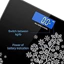 HOMEWE Electronic Thick Tempered Glass LCD Display Digital Personal Bathroom Health Body Weight Weighing Scales For Body Weight (Black) (Flower Design Bathroom Scale) gallery image