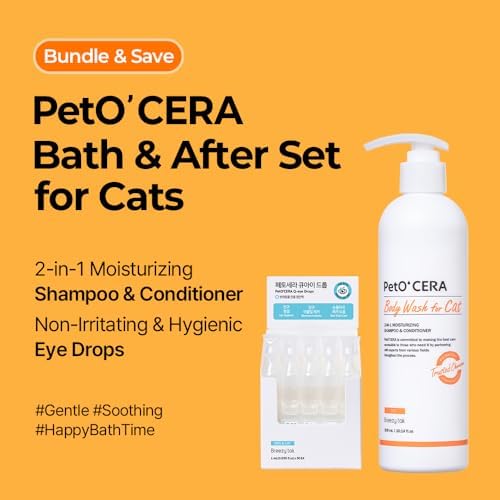 PetO’Cera Cat Care Bundle | Hypoallergenic Shampoo & Conditioner + Eye Drops | Moisturizing, Soothing & Veterinarian Approved | Lubricating Eye Drops | Complete Cat Skin, Coat & Eyes Solution image 5