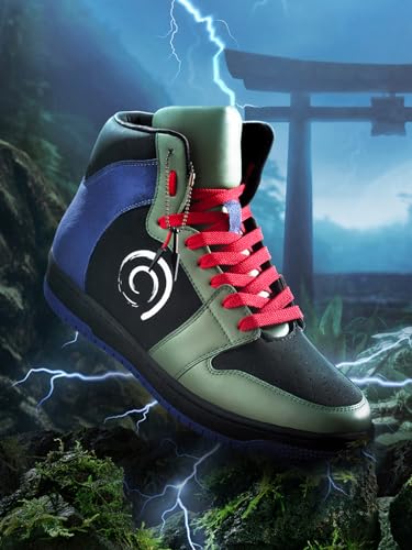 Image of Bewakoof Official Naruto Merchandise Men's Green & Black Kakashi Color Block High-top Sneakers