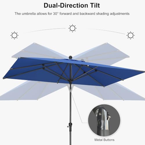 Image of PURPLE LEAF Patio Market Umbrella 9' x 6' Rectangle Tilt Sky Blue 8 Ribs