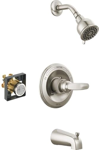 Delta Faucet Foundations Brushed Nickel Shower Faucet Set With 2-Spray Brushed Nickel Shower Head, Tub And Shower Trim Kit, Shower Faucet Sets Complete, Stainless Bt13410-Ss (Valve Included) #TOP21