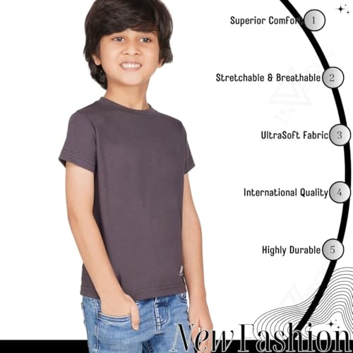 Image of Kids Round Neck Boys Tshirt | Short Sleeves | Natural Organic 100% Cotton Soft Comfortable Fabric | School Plain Color Original Branded Half Sleeve | T-Shirt for Boy Kid | Sleepwear Everyday Casual