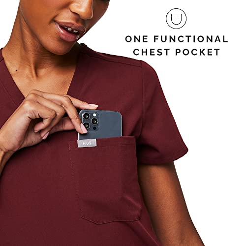 Figs Catarina One-Pocket Scrub Top For Women — Burgundy, S #TOP4
