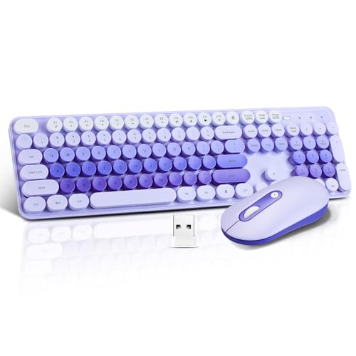 Wireless Keyboard and Mouse Combo, Full Size Compact Quiet Wireless Keyboard and Mouse Set 2.4G Ultra-Thin Sleek Design for Windows, Desktop, PC, Notebook, Laptop,Round Keys Purple Mixed Punk Color by Guiheng - Used condition - US$18.59