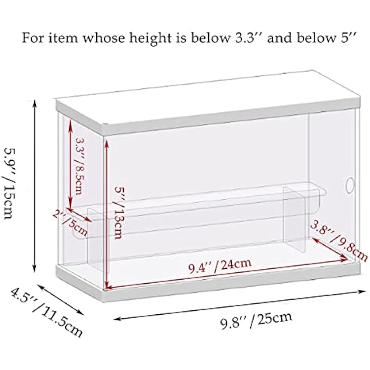 2 Tier Clear Acrylic Display Case Stand for Funko pop, 2 Layer Storage Cabinet Shelf Showcase Dustproof for Mini Toys Figures Stone Collectibles Assemble Organizer, White 9.8x4.5x5.9inch