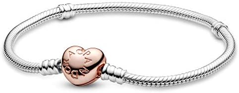 PANDORA Jewelry Moments Heart Clasp Snake Chain Rose Bracelet, 7.9", No Box