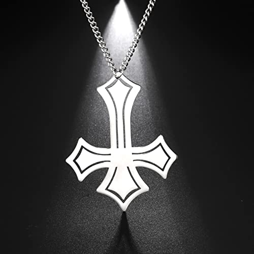 EUEAVAN Stainless Steel Inverted Cross Pendant Necklace Diamond-Trimmed Inverted Classic Satanic Jewelry Religious Necklace3