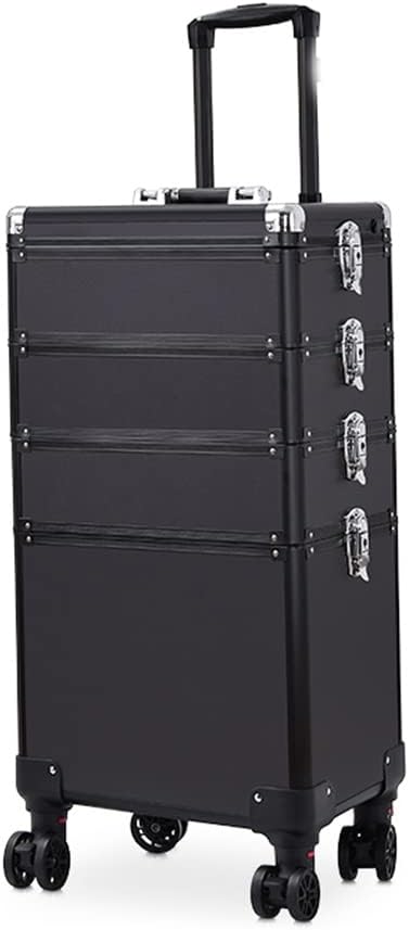 Beauty Makeup Barber Box Wheel Black Aluminum Box Light and Barber Box Trolley Cosmetics Tool Box(*35 * 25 * 73cm)