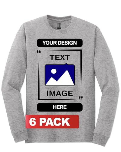 Image of Gildan Custom Long Sleeve T-Shirts - Personalized Heavy Cotton Crewneck Tee Unisex Men Women - Customize Image, Text & Photo
