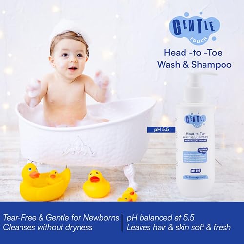 Image of Gentle Touch Baby Head-to-Toe Wash & Shampoo 200ml | pH 5.5 Tear-Free Sulfate-Free Cleanser for Delicate Baby Skin & Hair | With Aquaxyl, Panthenol & Glycerin | Gentle Daily Bath Care for Newborns, Babies & Kids