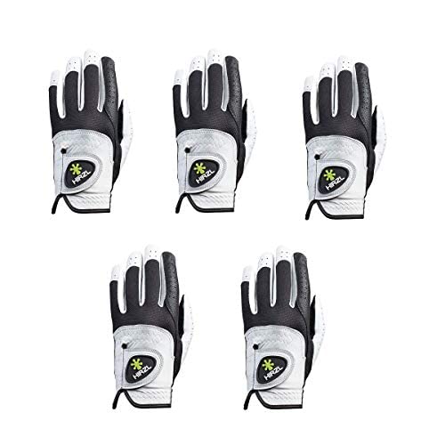 Hirzl Trust Control 2.0 Professional All Weather Ladies Leather Golf Glove Kangaroo, White/Black, Large, Worn On Left Hand - Pack Of 5 #TOP17