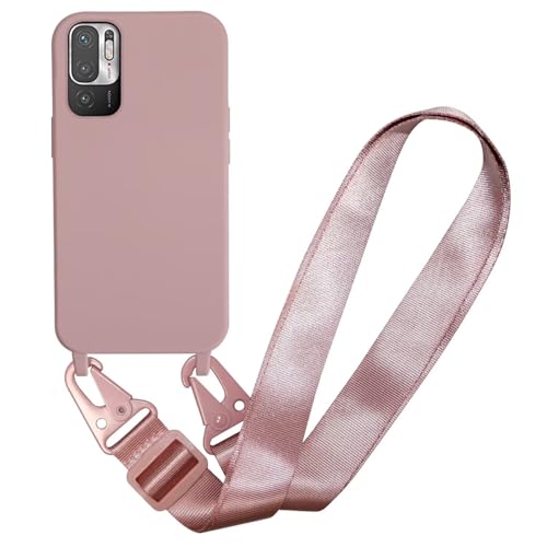 Custodia Con Collana Per Cellulare Moex Per Redmi Note 10 5G / Poco M3 Pro. Cinturino Regolabile, Protezione 360°, Colore Rosa Oro.