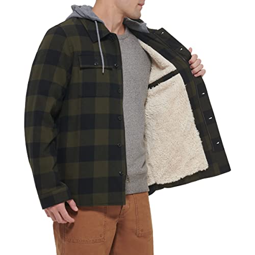 Image of Levi's mens Plaid Sherpa Lined Hooded Shirt Jacket (Regular & Big & Tall Sizes)