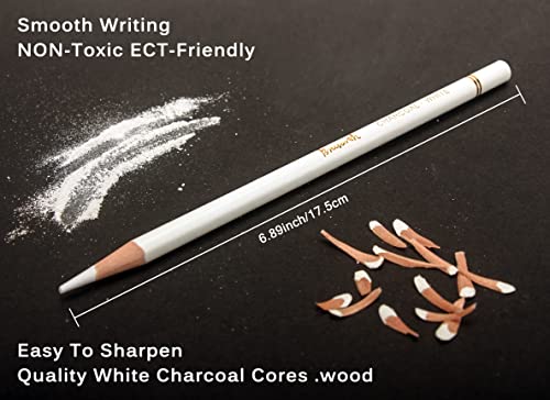 Brusarth White Charcoal Pencils Drawing Set, Professional 6 Pieces Sketch Highlight White Pencils For Drawing, Sketching, Shading, Blending, White Chalk Pencils For Beginners & Artists #TOP2