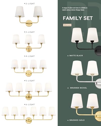 Image of Bathroom Light Fixtures, Brushed Gold Vanity Lights with Flared White Fabric Shade, 3 Light Wall Sconce, Modern Sconces Wall Lighting for Hallway Bedroom, VL837-BG-3