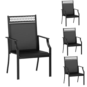 LIFERUN Gartenstühle Set 4PCS Verbreiterter Sitzfläche Terassenstuhl mit Teslin Stoff Atmungsaktiv Schnelltrocknend Outdoor-Stühle bis 120 kg belastbar für Garten Terrasse Balkon Poolbereich (Schwarz)