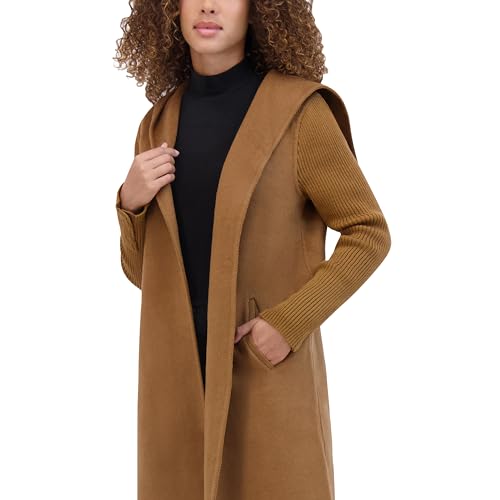 Kenneth Cole Women's Hooded Double Face Wool with Hidden Snap Closure and Rib Knit Sleeve Coat2