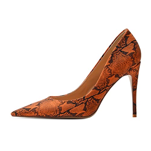 FSJ Women Classic Pointed Toe Snakeskin High Heels Pumps Slip on Stiletto Sparkling Animal Printing Sexy Lady Club Party Evening Dress Shoes Size 4-15 US2