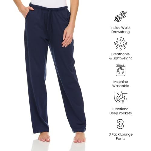 Essential Elements 3 Pack: Womens Cotton Jersey Pants - 100% Cotton Lounge Athletic Casual Sleep Casual Pajama PJ Pants4