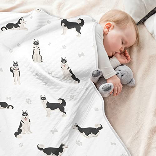 Image of Husky Black Cotton Swaddle Blanket for Infants, Lightweight Soft Receiving Blanket for Crib, Stroller, Nursery - 30X40 in