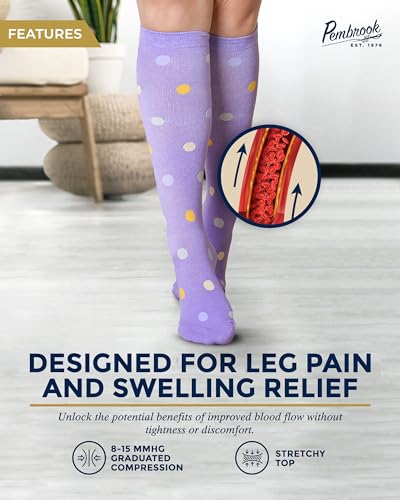 Image of Pembrook Light Compression Socks for Women - 6 Pairs |8-15 mmHg | Polkadots, Zigzag, Crisscross | Soft | Graduated