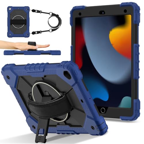 Coque iPad 10.2 résistante aux chocs bleu foncé avec porte-stylet et béquille